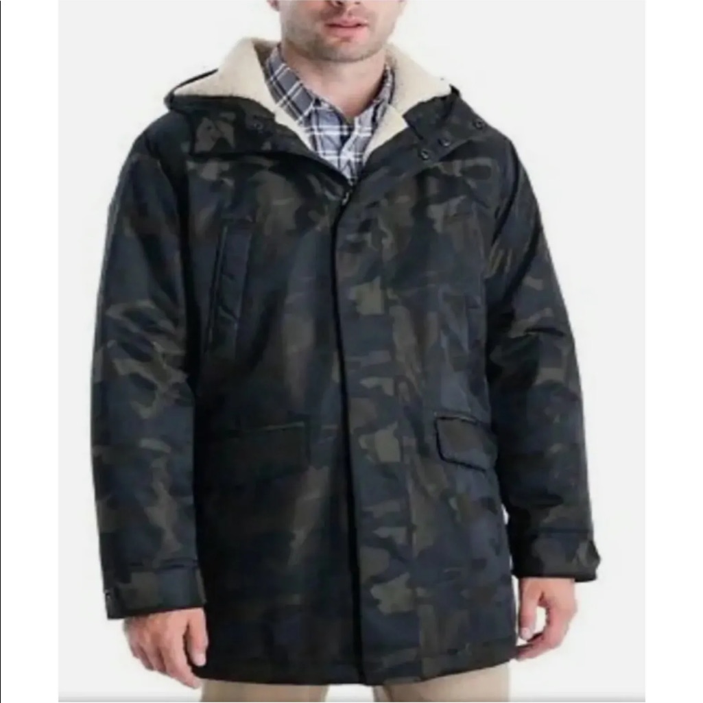 Michael Kors Mens Hooded Stadium Parka Faux Sherpa Lining Camo Lt Big & Tall